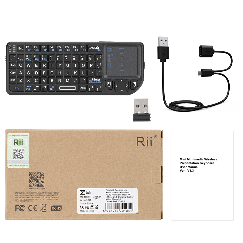 Rii Mini Clavier K01X1 sans fil(AZERTY) 2,4 GHz avec Touchpad pour